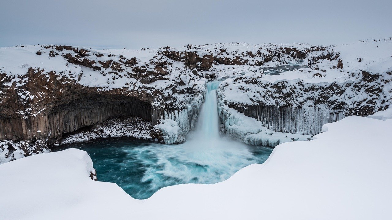 iceland, aldeyjarfoss, winter, snow, winter landscape, nature, cold